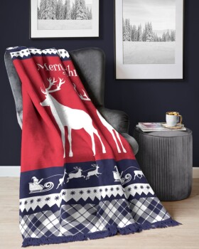 Vánoční deka se střapci a kostkovaným okrajem Šířka: 150 cm | Délka: 200 cm Šířka: 150 cm | Délka: 200 cm