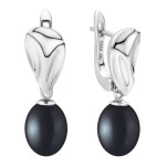 Stříbrné náušnice s černou 8.5-9 mm perlou Helene, stříbro 925/1000, Černá