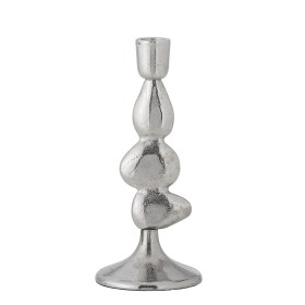 Bloomingville Kovový svícen Metina Silver 21 cm, stříbrná barva, dřevo, kov
