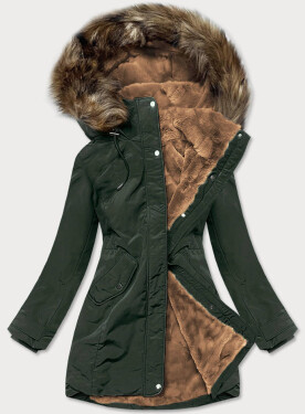 Dámská zimní bunda parka army barvě kožešinovou podšívkou (M-21501) odcienie zieleni