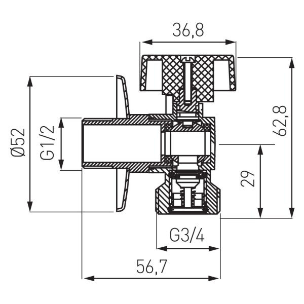 NOVASERVIS - Pračkový rohový ventil se zpětnou klapkou 1/2"x3/4" CF3016