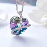 Exkluzivní náhrdelník Swarovski Elements Romantic Love Violet - srdíčko, Fialová 45 cm + 5 cm (prodloužení)