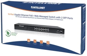 Intellinet Switch 16x GE PoE+ Web-Managed 2 SFP-Ports / Switch / 16-port / 1000 Mbps / 16x PoE+ / 2x SFP / 19" (561198)