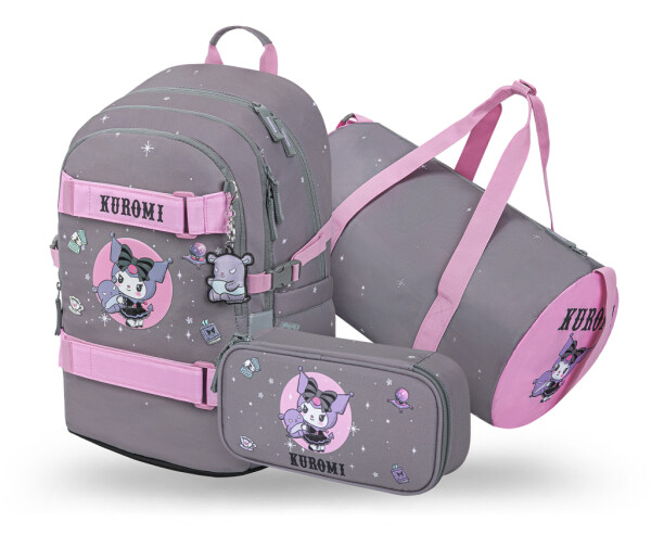 3 SET Skate Kuromi Grey: batoh, penál, sportovní taška