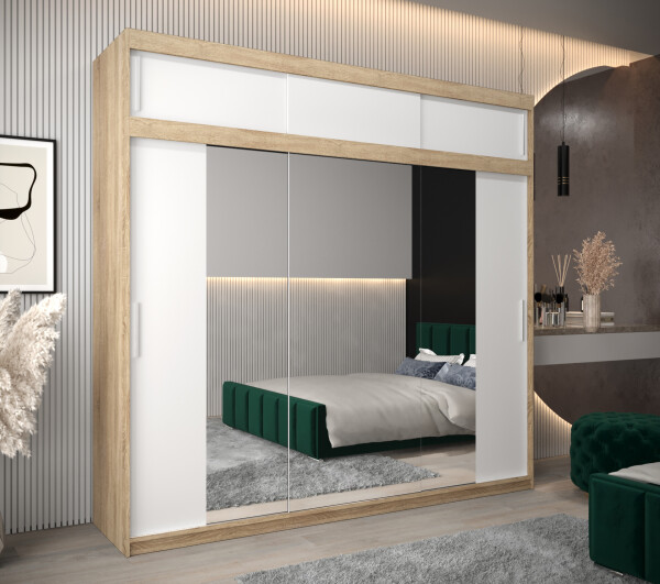 Šatní skříň Abi T2 s nástavcem Barva korpusu: Dub Sonoma, Rozměry: 250 cm, Dveře: Bílá