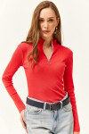 Olalook Women's Pomegranate Blossom Zipper Turtleneck Lycra Blouse