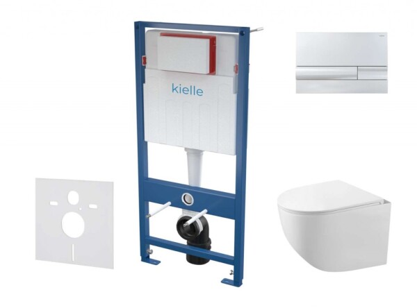 Kielle - Genesis Set předstěnové instalace, kompaktního klozetu Gaia, sedátka softclose a tlačítka Gemini I, chrom 30505SS28