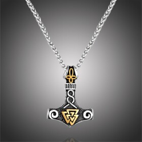 Pánský náhrdelník Thórovo kladivo - MJOLNIR a symbol Valknut, 60 cm Vintage