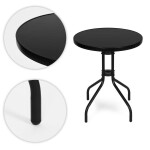 Kulatý zahradní stůl 60 cm s tvrzeným sklem - černý