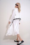 Trend Alaçatı Stili Women's White Back Cape and Tassel Detailed Buttoned Woven Shirt Dress