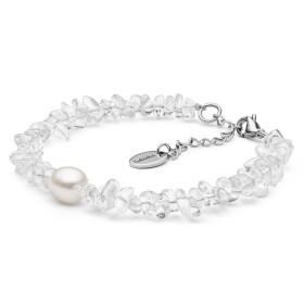 Korálkový náramek Catalina - křišťál, sladkovodní perla, Stříbrná 18 cm + 3 cm (prodloužení)