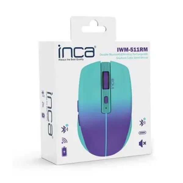 INCA IWM-511RM zelená / Bezdrátová myš / 1600 DPI / 6 tlačítek / Bluetooth 5.1 2,4GHz / USB-C (IWM-511RM)
