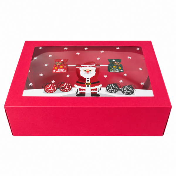 Dortisimo Vánoční dárková krabice červená s okénkem Santa s činkami (22,3 x 15,1 x 7,1 cm)