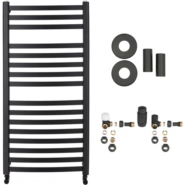 CERANO Koupelnový radiátorový set Paolo - ústřední vytápění - boční připojení - 604W - černá matná - 1090x550 mm