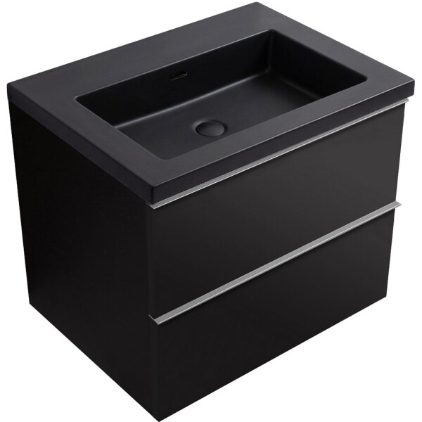 CERANO - Koupelnová skříňka Velora - černá matná, úchytka chrom + umyvadlo z lit. mramoru Ovo - černá matná - 60,5x58x46,5 CER-979960