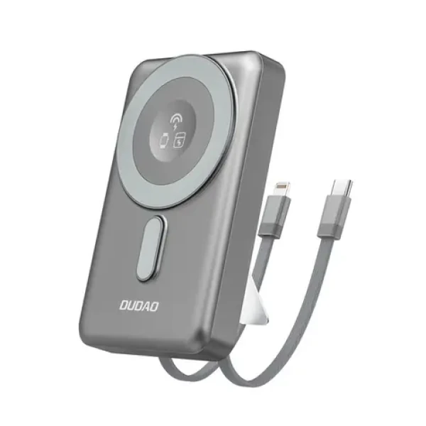 Dudao K29 10000mAh šedá / Powerbanka / MagSafe s pouzdrem,stojánkem a vestavěnými kabely USB-C / Lightning / 20W (188193)