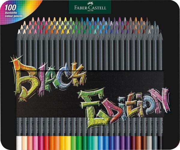 Faber-Castell Faber-Castell, 116490, Black Edition, Supersoft, sada ergonometrických pastelek s černým lakováním v kovové kazetě, 100 ks