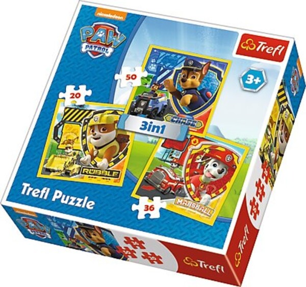 Trefl Puzzle Tlapková patrola - Marshall, Rubble a Chase 3v1 (20,36,50 dílků) - Taf Toys