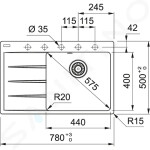 FRANKE - Centro Fragranitový dřez CNG 611-78 TL/7, 780x500 mm, šedý kámen 114.0637.509