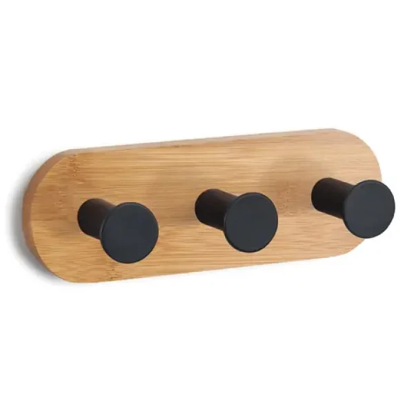 MSV YONO samolepicí věšák se 3 háčky černý / bambus / ocel / 135 x 45 x 36 mm (3700703918882)