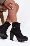 Zateplené dámské kotníkové boty na podpatku s ozdobnou páskou černé Zayna 40