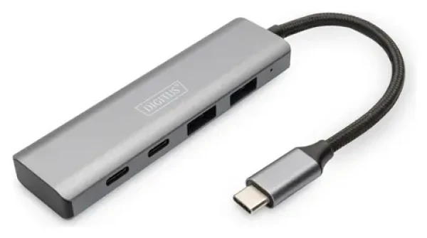 Digitus DA-70245 stříbrná / USB-C hub / 4 porty / 2x USB-A / 2x USB-C / USB 3.2 Gen 2 10Gbps (DA-70245)