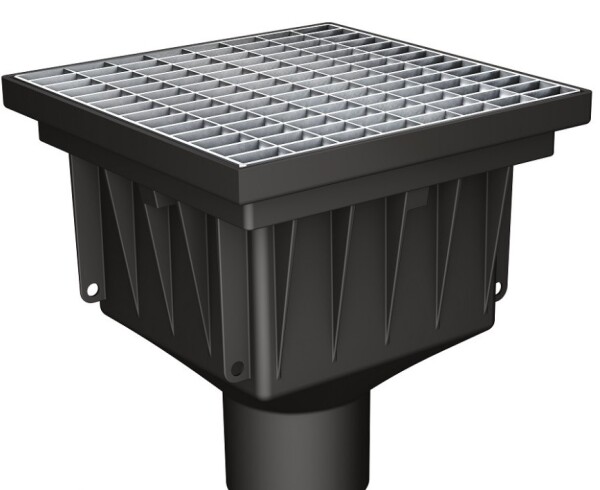 MIDAS Kanalizační vpusť - přímá D110, ocelová pozink. mříž 300x300 mm, 12,5t s košem