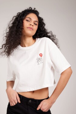 AC&Co Altınyıldız Classics Oversize Fit Loose Fit 100% Cotton Printed Crew Neck Crop T-Shirt