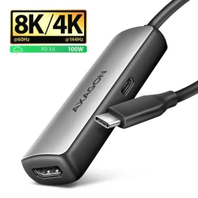 AXAGON RVC-HI8KPD, USB-C - HDMI 2.1 redukce / adaptér, 8K/60Hz, 4K/144Hz, HDR10+, PD100W (RVC-HI8KPD)