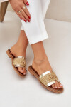 Kožené pantofle s ozdobným detailem a pletením Zazoo 40426 zlaté 36