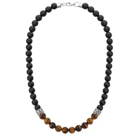 Pánský korálkový náhrdelník Marco - 8 mm tygří oko a onyx, Hnědá 50 cm