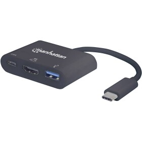 Manhattan 152037 USB / HDMI adaptér [1x USB-C® zástrčka - 1x HDMI zásuvka, USB 3.2 gen. 1 zásuvka A, USB-C® zásuvka] černá UL certifikace 0.08 m