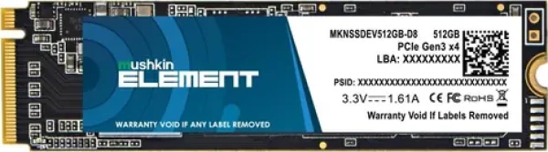 Mushkin Element 512GB SSD / M.2 2280 / NVMe PCIe 3.0 x4 / RW: 2000 1400 MBps / MTBF: 1 / 3y (MKNSSDEV512GB-D8)