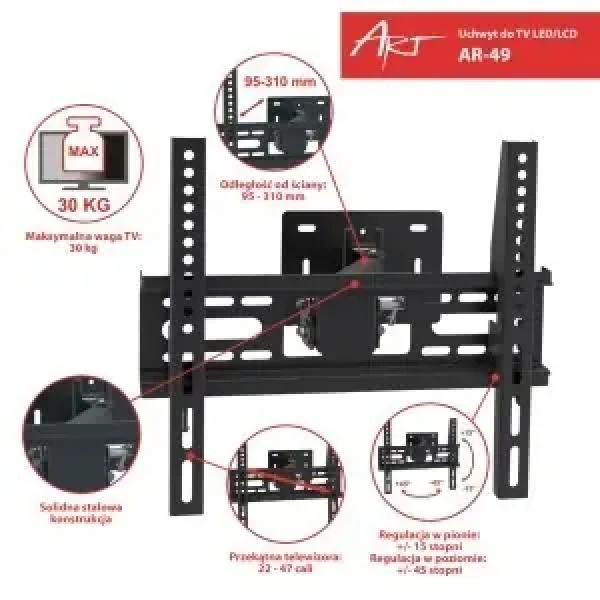 AR-49 / Nástěnný držák TV LCD/LED / 22-47" / VESA / nastavitelný / max. 30 kg (RAMART AR-49)