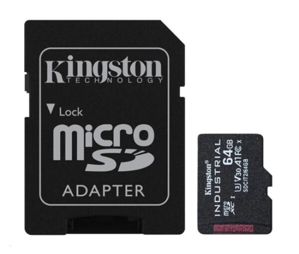 Kingston MicroSDXC karta 64GB microSDXC Industrial C10 A1 pSLC Card + SD Adapter EDF_443636