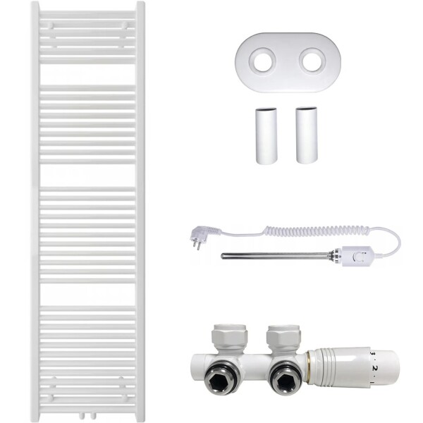 CERANO Koupelnový radiátorový set Lincoln - kombinované výtápění, termo tyč - středové připojení 50 mm - 300W - bílá lesklá - 1800x500 mm