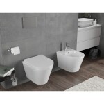 MEXEN/S - Rico Závěsná WC mísa Rimless Tornado včetně sedátka s slow, duroplast, bílá lesk 30720200T