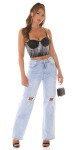 Sexy Koucla Crop Tops třpytivými řetězy white