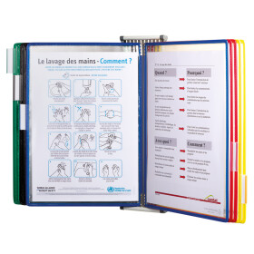 Djois nástěnný kovový držák s rámečky, 10 rámečků s kapsami A3 na výšku, zelené rámečky, 1 set