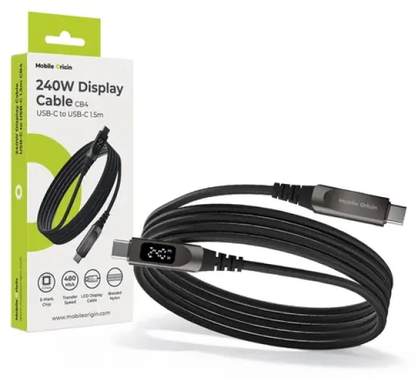 Mobile Origin CB4 / Kabel s LCD displejem / USB-C – USB-C / 240 W PD 3.1 / 1,5 m (MO-240WDC-CB4)