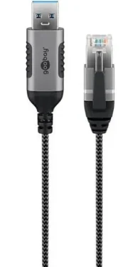 Goobay Slim 74396 černá/šedá / Adaptérový kabel USB-A - RJ-45 / Cat.6 / 1 Gbit/s / 3 m (74396)