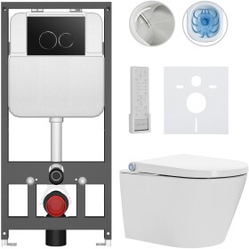 CERANO Závěsné WC s bidetem Basic/Cronus Premium - bílá lesklá - WC tlačítko Dualo/Černá - závěsné - předstěnová instalace - 59,3x38,4 cm