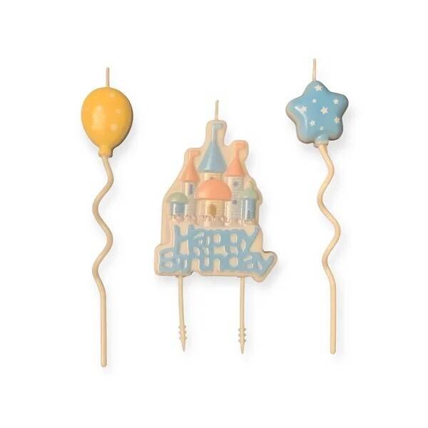 Dortisimo Svíčky Happy Birthday rmodré se zámkem a balónky (3 ks)