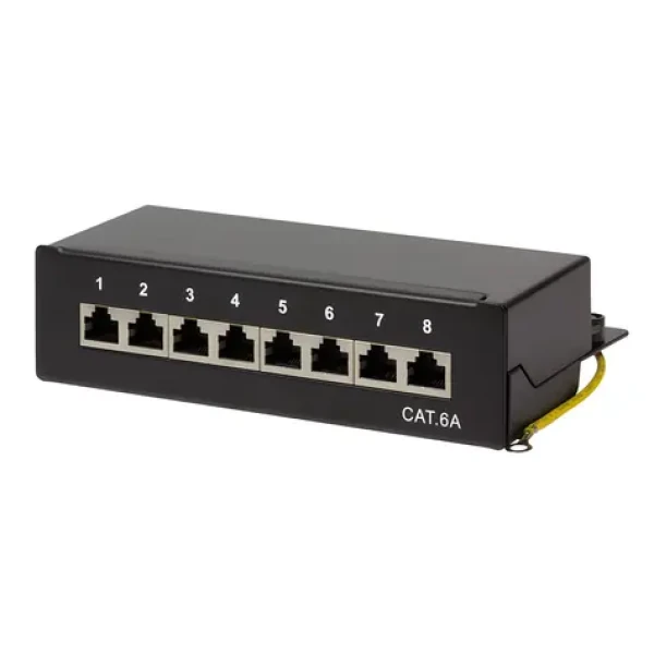 LogiLink Patch panel černá / Patch panel / 8 portů / Cat6A / 10 Gigabit Ethernet / ocel / stolní/nástěnná montáž (NP0018B)
