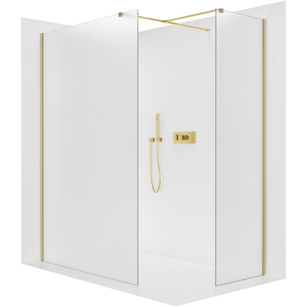 CERANO Sprchová zástěna Walk-in Onyx T L/P - 8 mm - hranatá vzpěra - zlatá, mléčné sklo - 100x30x200 cm