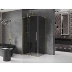 MEXEN/S - Velar L sprchový kout, posuvné dveře 90 x 120, grafit, zlato kartáčovaná 871-090-120-43-55