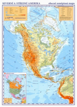 Severní střední Amerika příruční obecně zeměpisná mapa