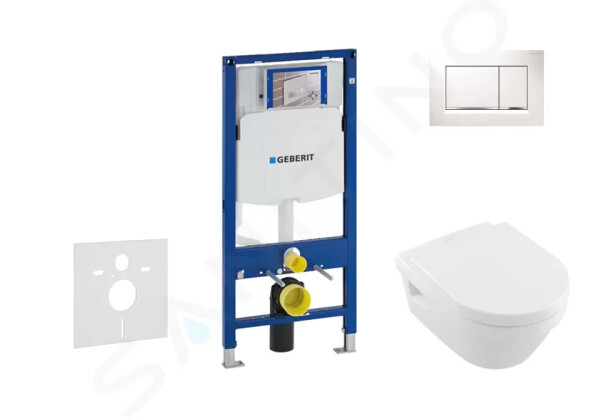 GEBERIT - Duofix Set předstěnové instalace, klozetu a sedátka Villeroy & Boch, tlačítka Sigma30, DirectFlush, SoftClose, CeramicPlus, bílá/chrom 111.300.00.5 NB5