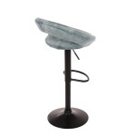 Židle barová, modrá sametová látka, černá podnož