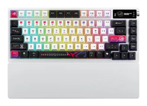 ASUS ROG Azoth X bílá, CH layout / Klávesnice / 75% / Hot-swap / OLED displej / Tri-Mode (90MP044F-BKWA30)